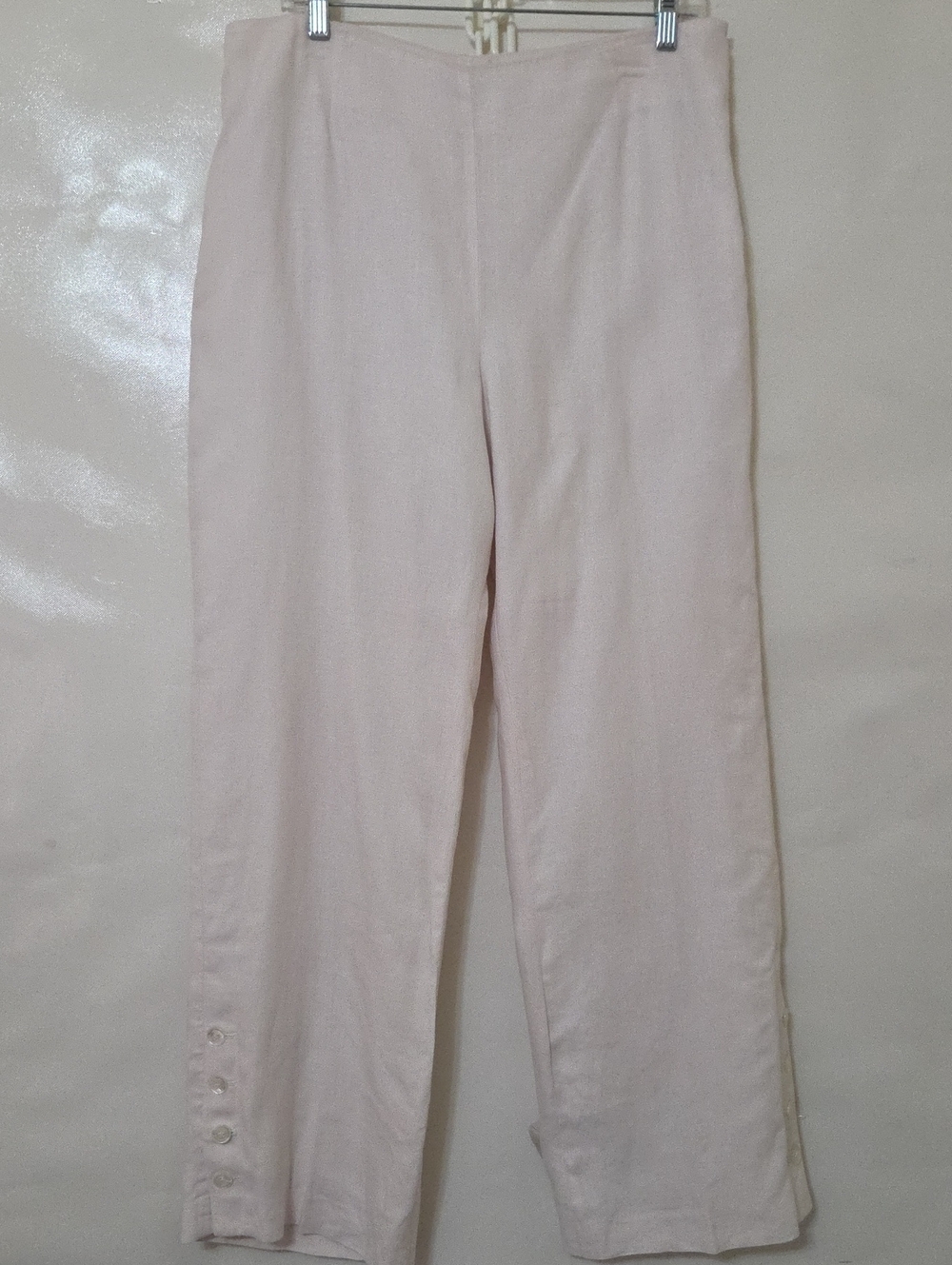 Talbots Women's Cream/Pink Hue Straight-Leg 100% Linen Fully Lined Pants Size 12